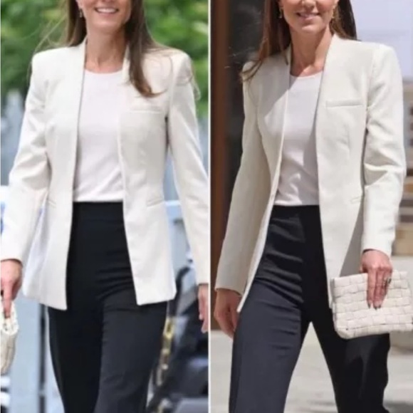 ZARA WOMAN LONG BLAZER WITH INVERTED LAPEL COLLAR ECRU 8135/701 2180/701 NWT - Picture 2 of 5